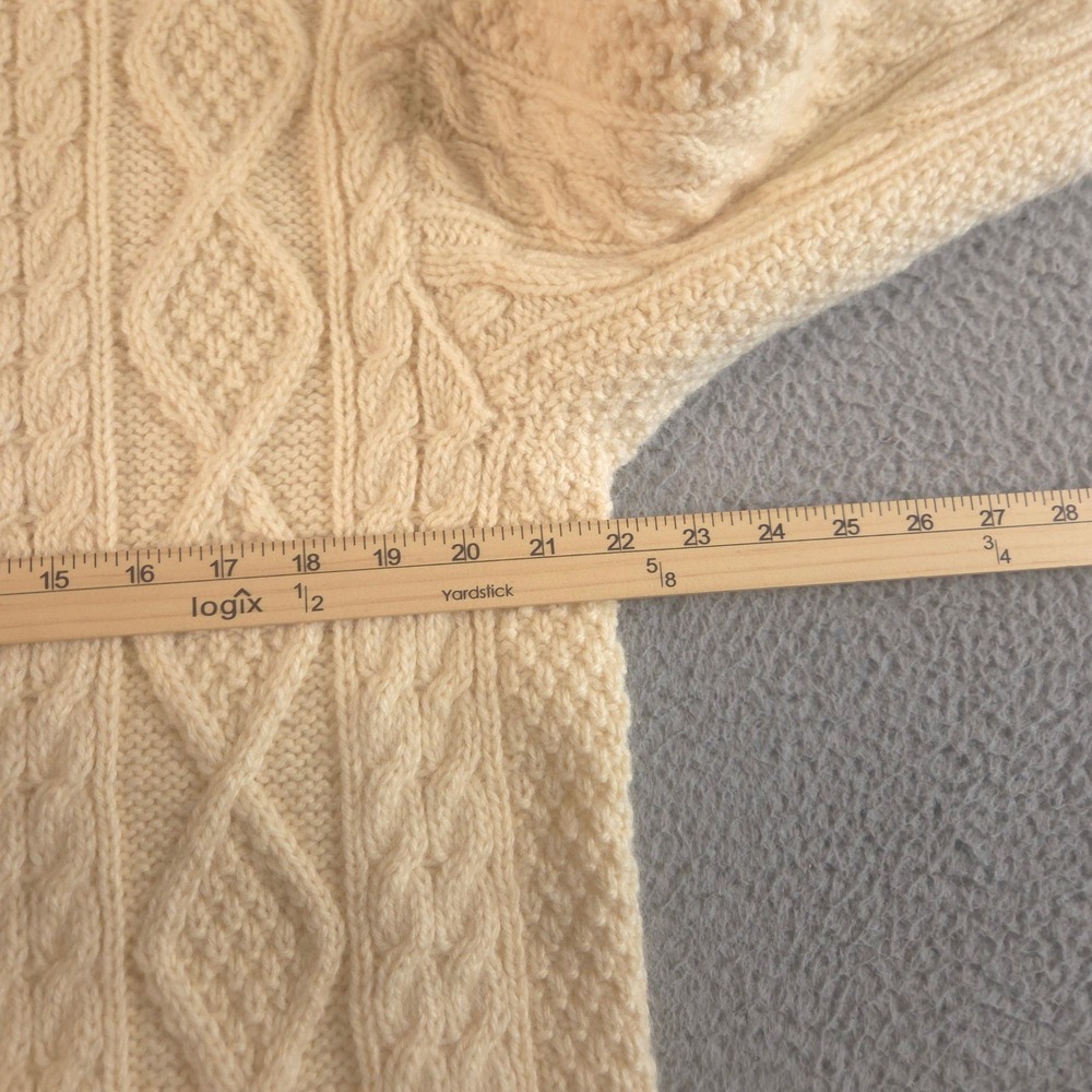 VINTAGE John Molloy Sweater Mens L Cream Aran Handknit Virgin Wool Irish 80s 90s - Picture 10 of 11